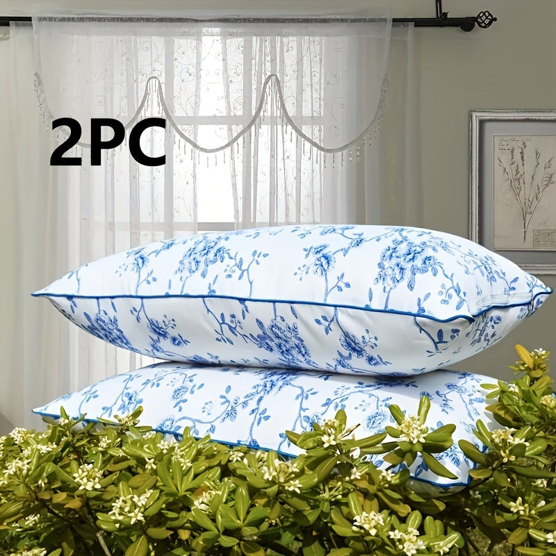 Two-Pack Sleep Pillows Blue and White Pattern Zipper Zippered Cover Soft All-Season