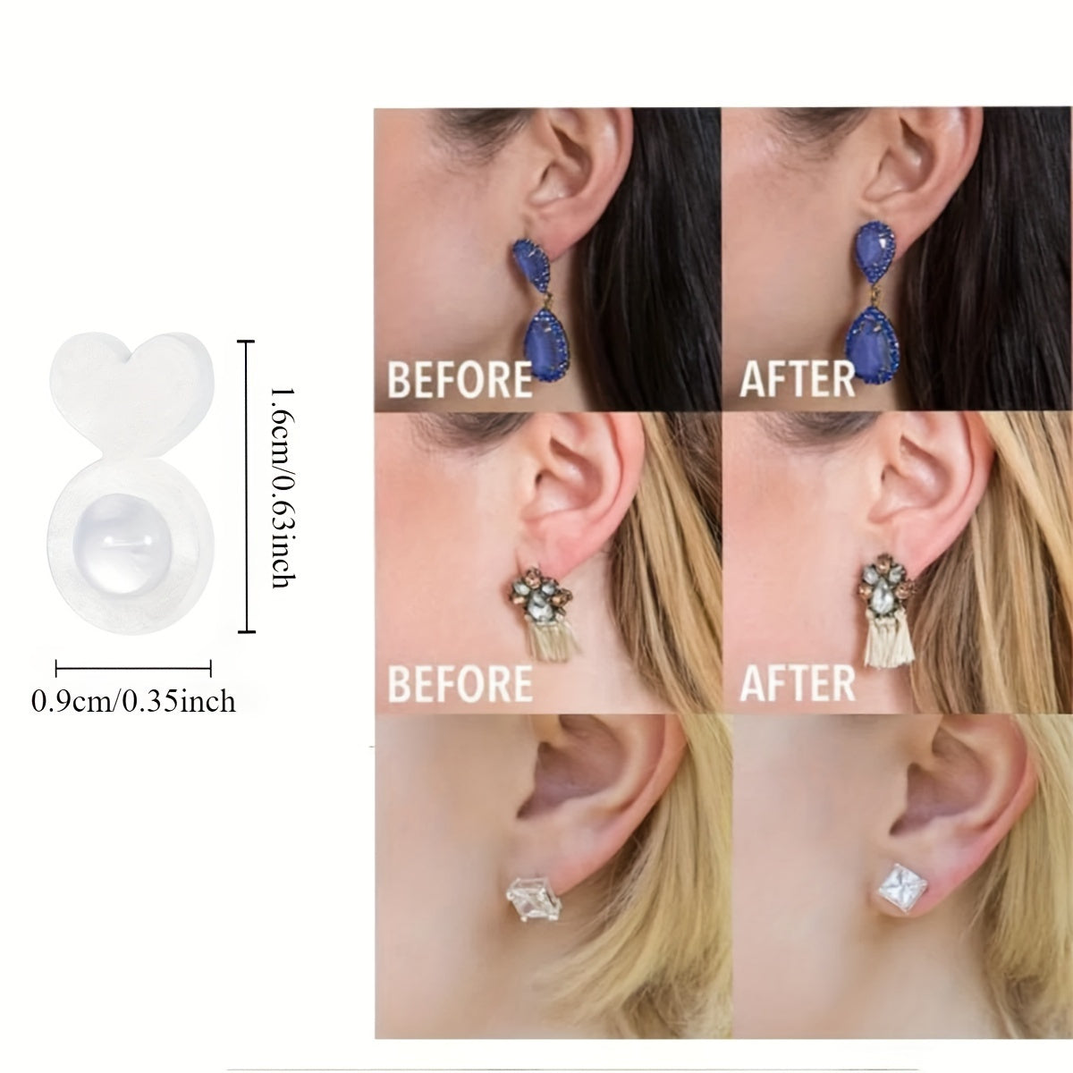 Silicone Ear Post Backs for Heavy Earrings Support Ear Lobes Prevent Drooping