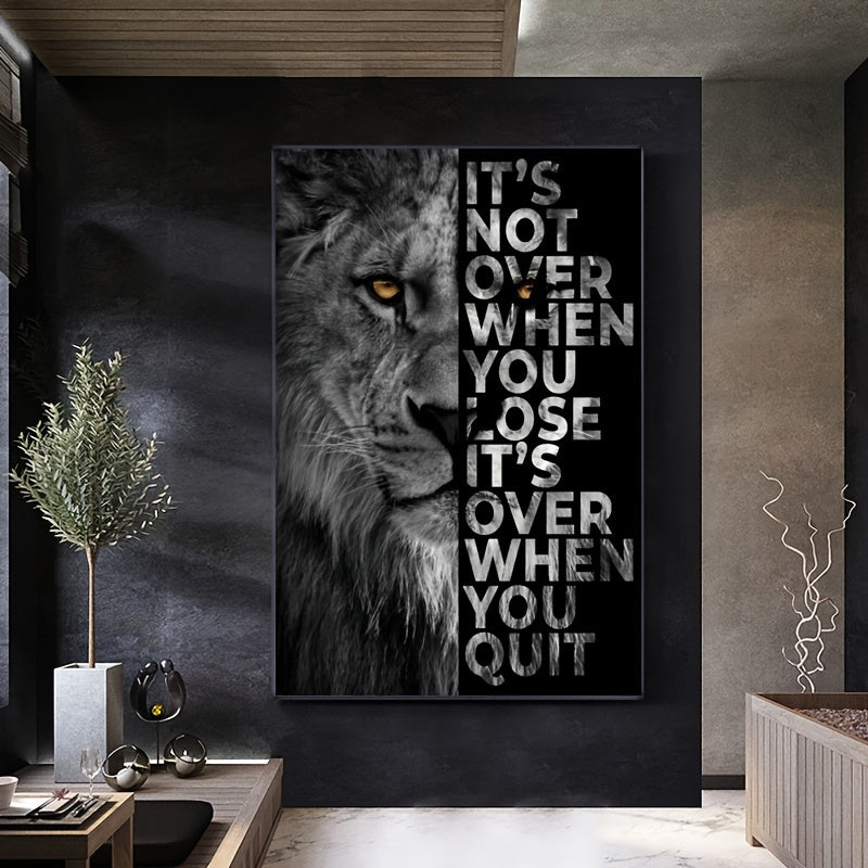 Lion Wall Art Canvas Painting with Positive Quote for Home and Office Decor