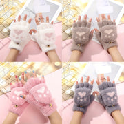 Women's Half-Finger Convertible Gloves with Cat Claw Design and Plush Material