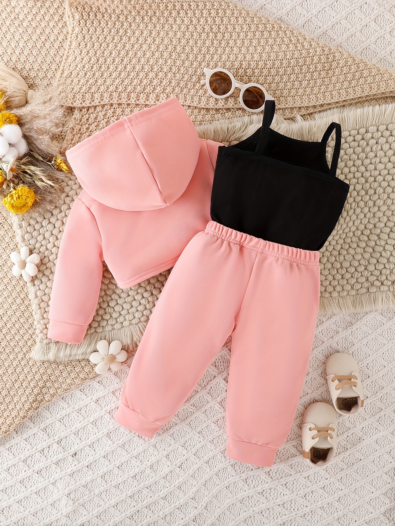 Girls Baby Casual Letter Print 3-Piece Outfit Hoodie Cami Pants Fall Winter