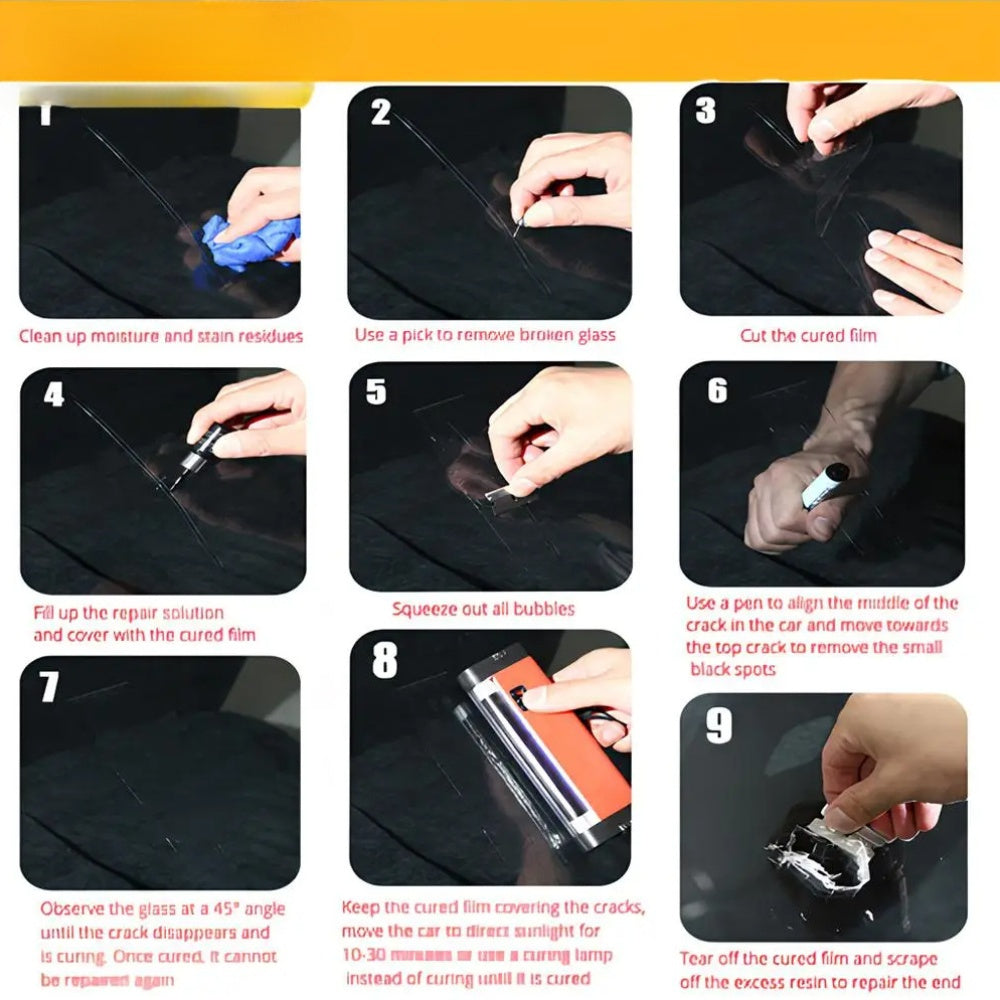 Car Glass Repair Kit for Cracks and Chips with Curing Glue and Accessories