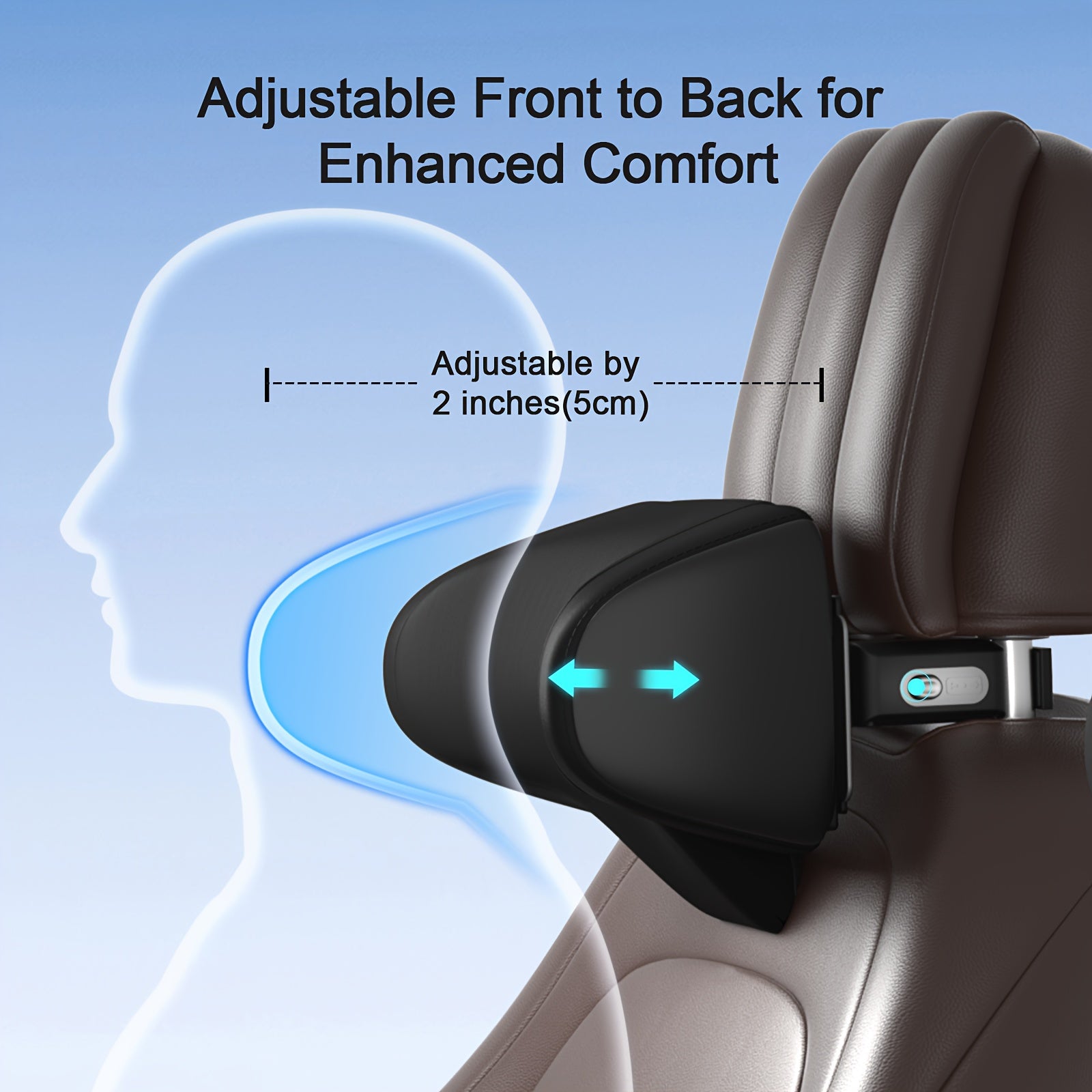 Almohada ajustable para cuello de coche, espuma viscoelástica negra, soporte para la cabeza, para el asiento delantero