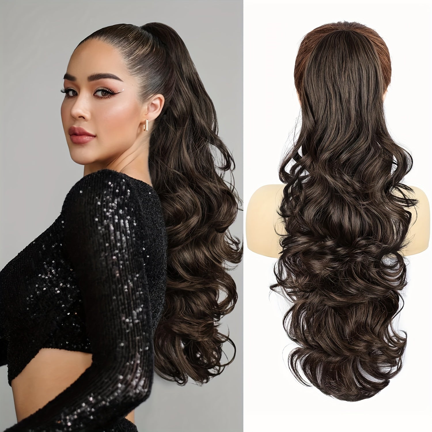 Deep Wave Ponytail Extension 71cm Synthetic Hair Clip in Brown for Women