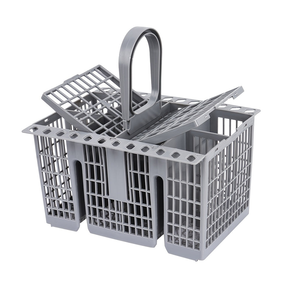Gray Plastic Dishwasher Basket with Detachable Handle for Cutlery and Utensils