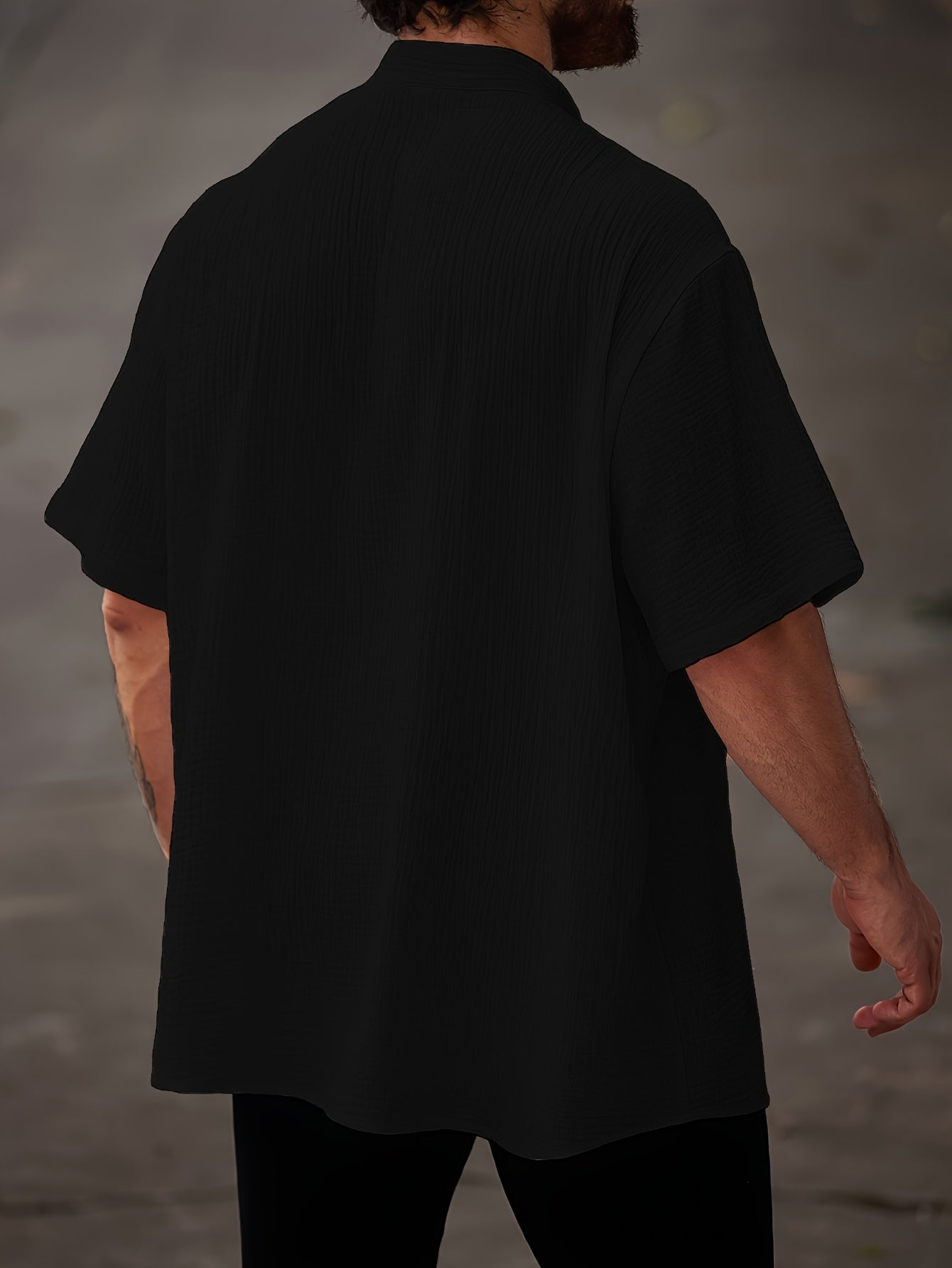 Men's Cotton Solid Color Textured Short Sleeve Casual Shirt Summer Plus Size