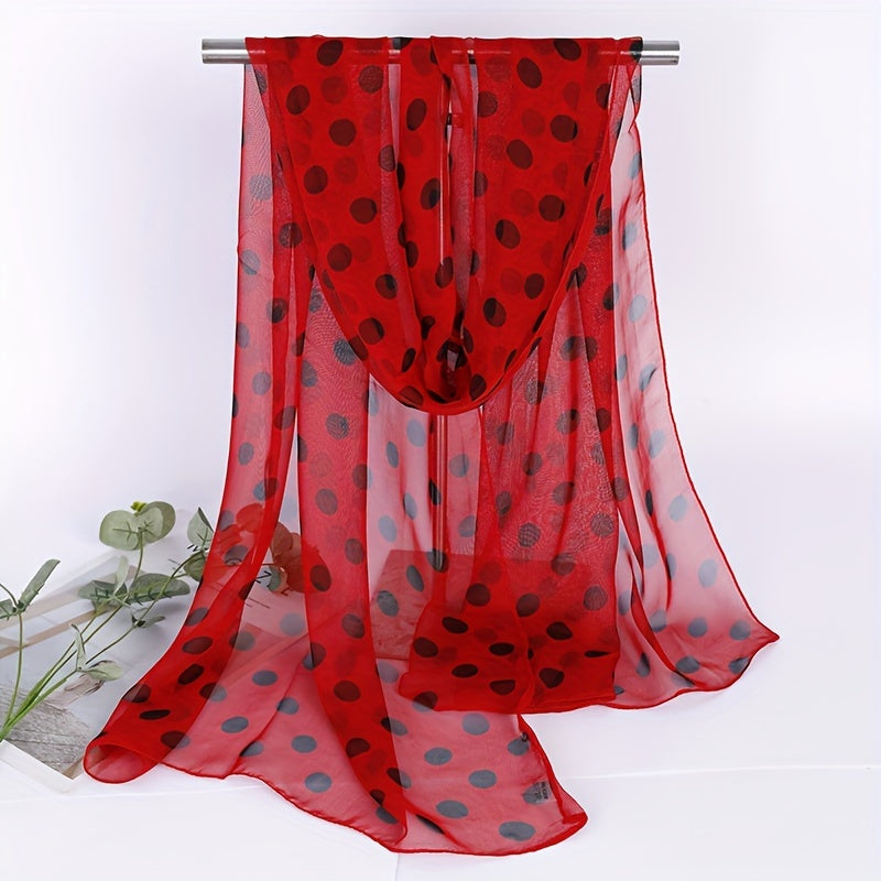 Bohemian Chic Polka Dot Chiffon Scarf Black White Lightweight Sheer Shawl for Beach Travel Sun Protection Windproof