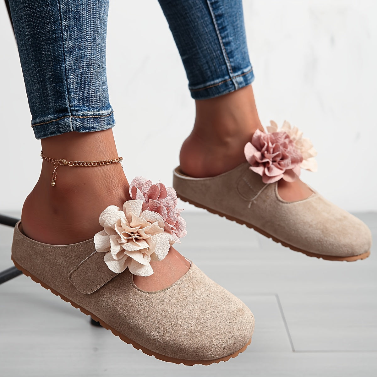 Women's Slip-On Floral Shoes Cushioned EVA Sole Pastel Pink Yellow Beige Brown