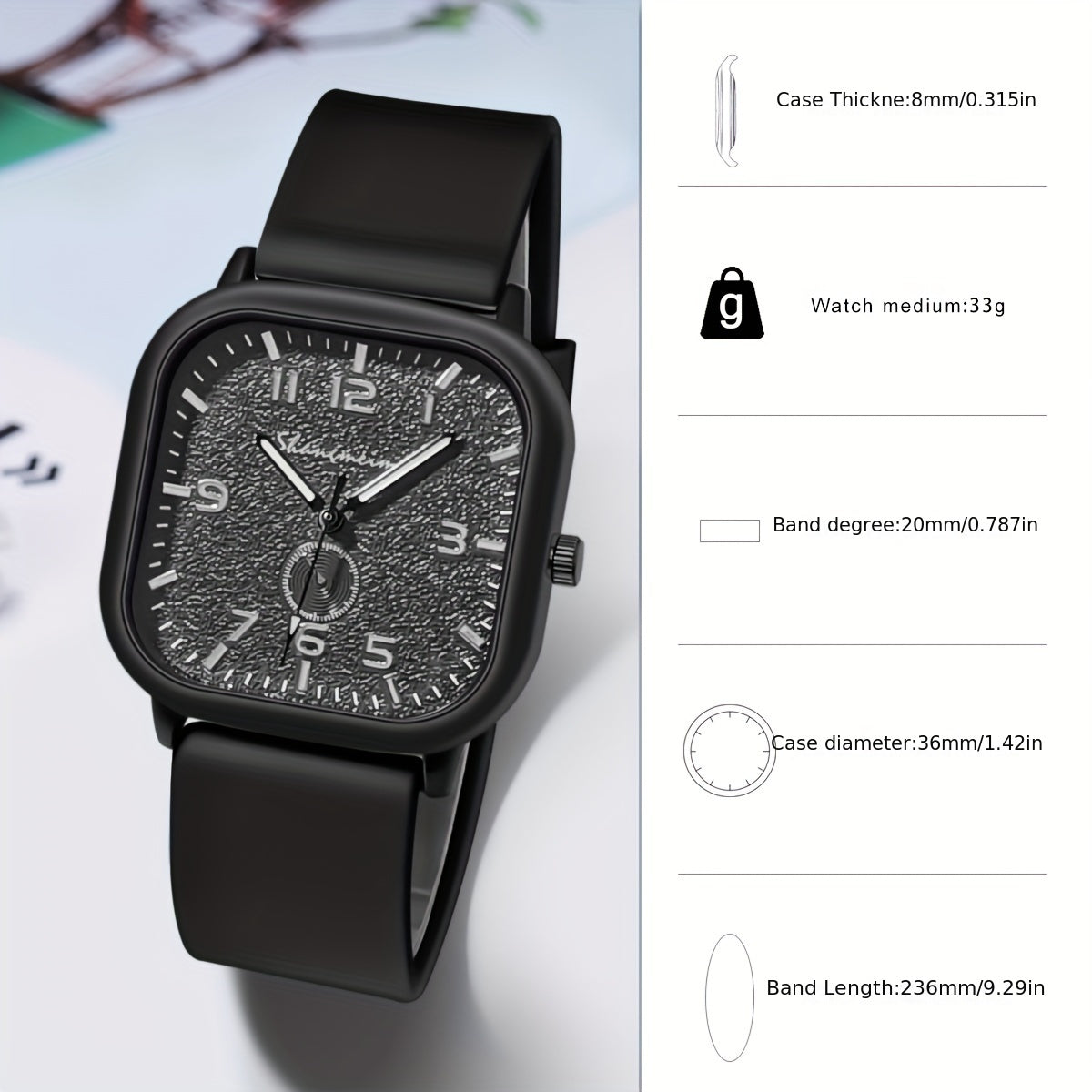 Reloj de banda de silicona minimalista para hombres, mujeres, estudiantes, casual, cuadrado, de cuarzo