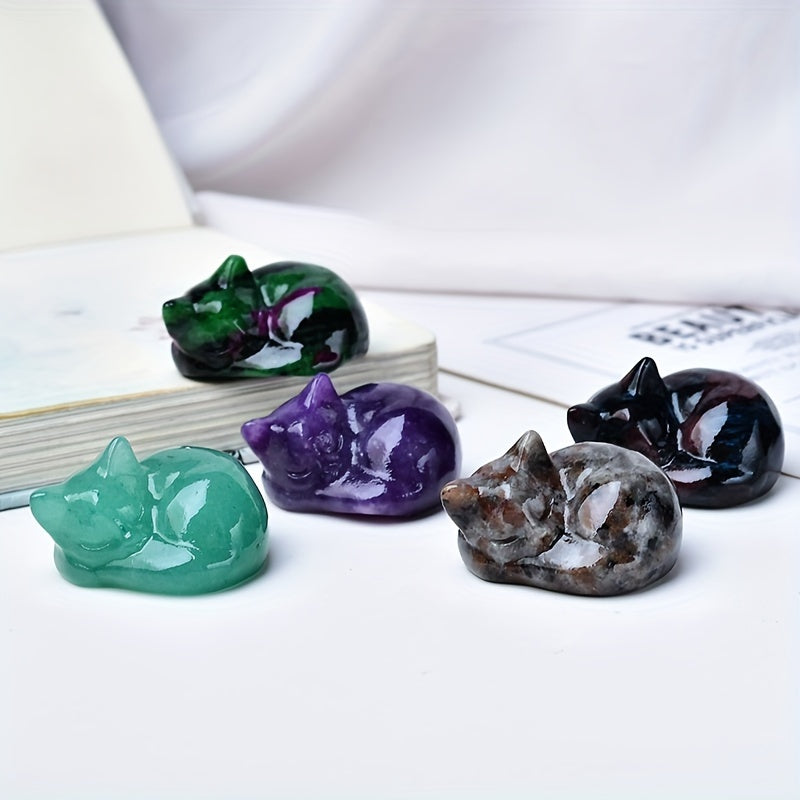 Кристаллическая резьба спящего кота Минеральный образец Домашний декор Подарок