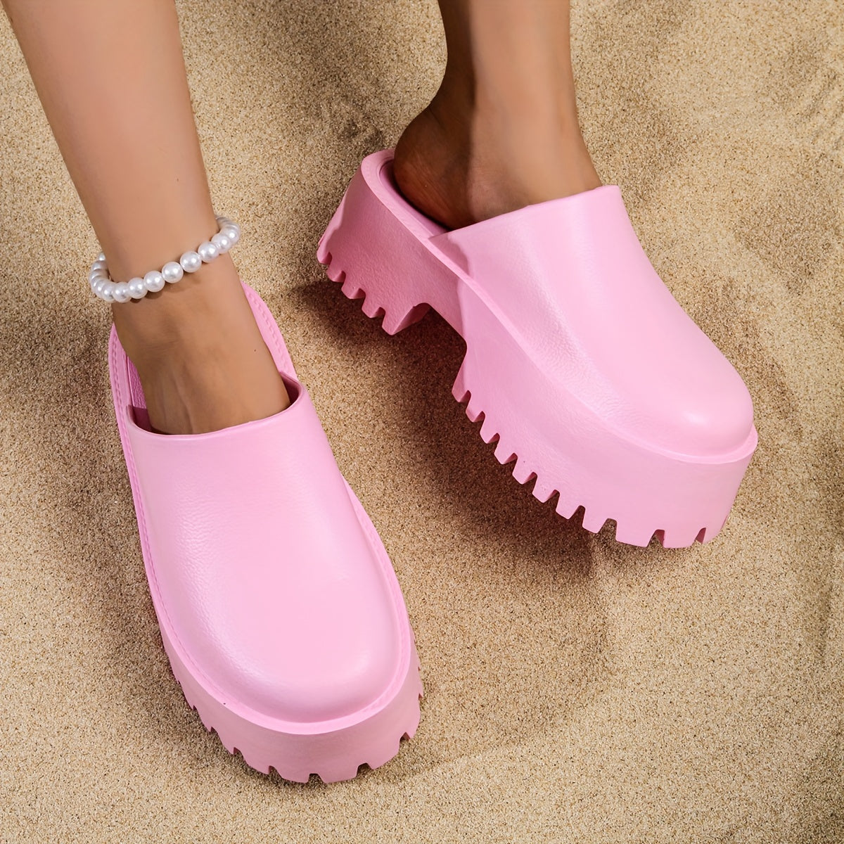 Women's Solid Color Cushioned Slip-On Platform Sandals Summer Slides