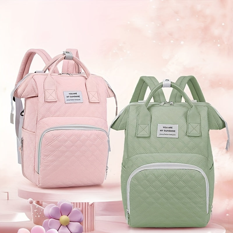 Solid Color Diaper Bag with Large Capacity and Insulated Bottle Pocket for Moms