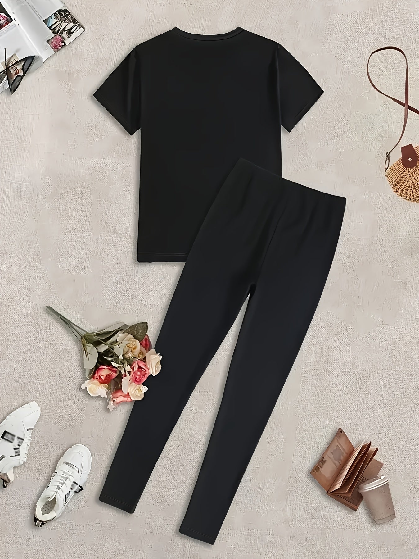 Women's Sportswear Set Slim Fit Short Sleeve Top and Trousers Polyester Large Size Four Seasons