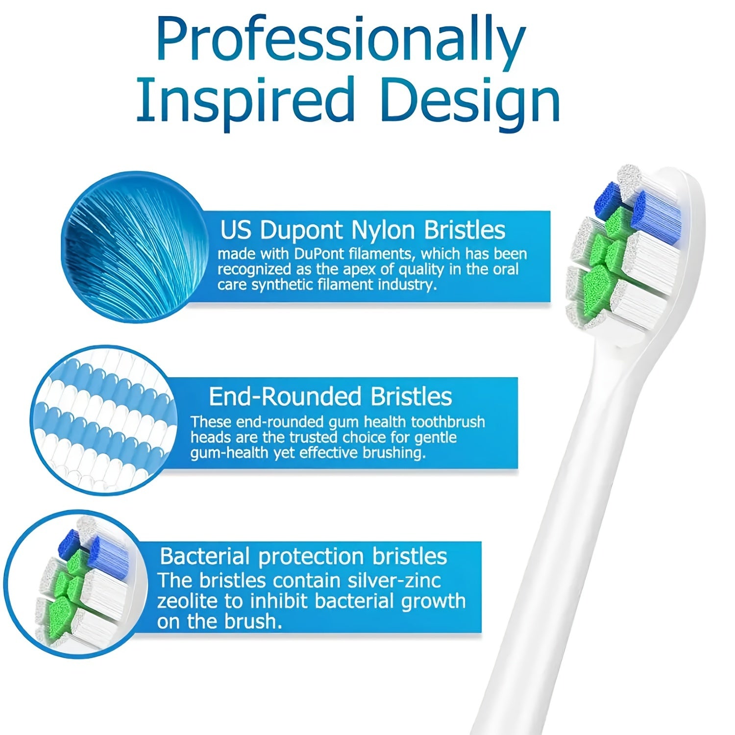 8 ta kattalar uchun almashtiriladigan tish cho'tkasi boshli, ko'k va yashil cho'tkalar, plaqkani nazorat qilish