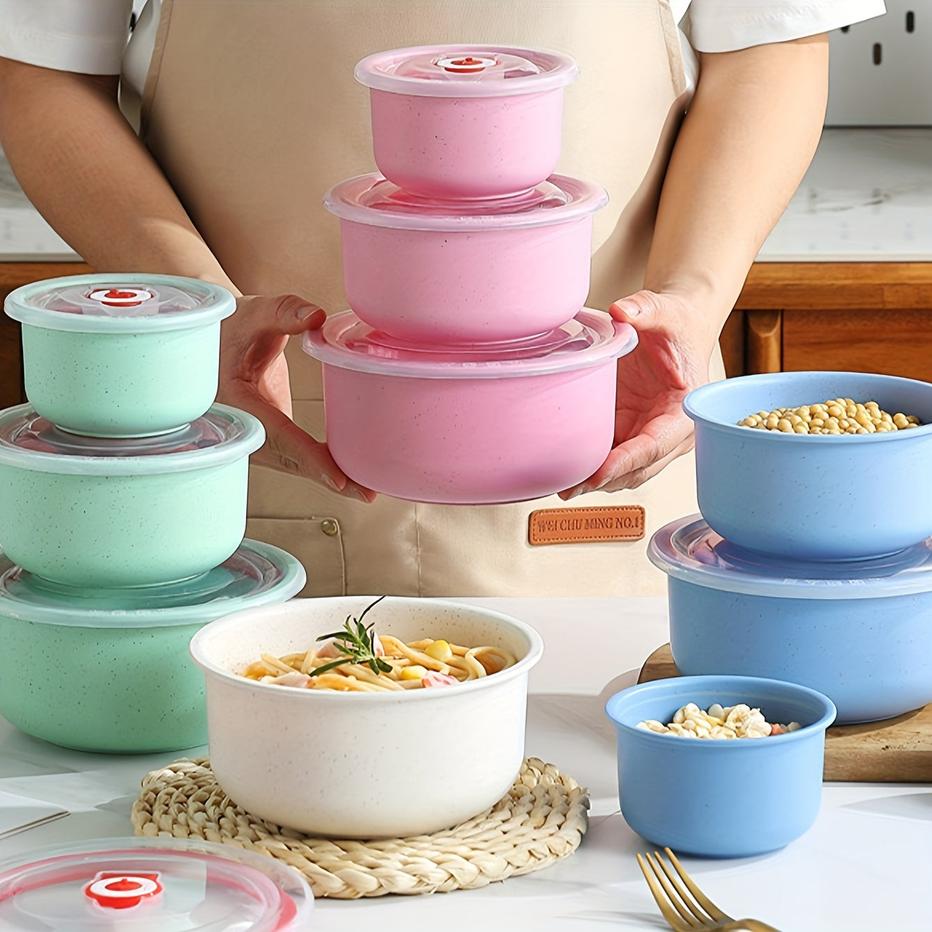 3 ta muhrlangan ovqat saqlash idishlari to'plami, qopqoq bilan kichik, o'rta va katta o'lchamlarda