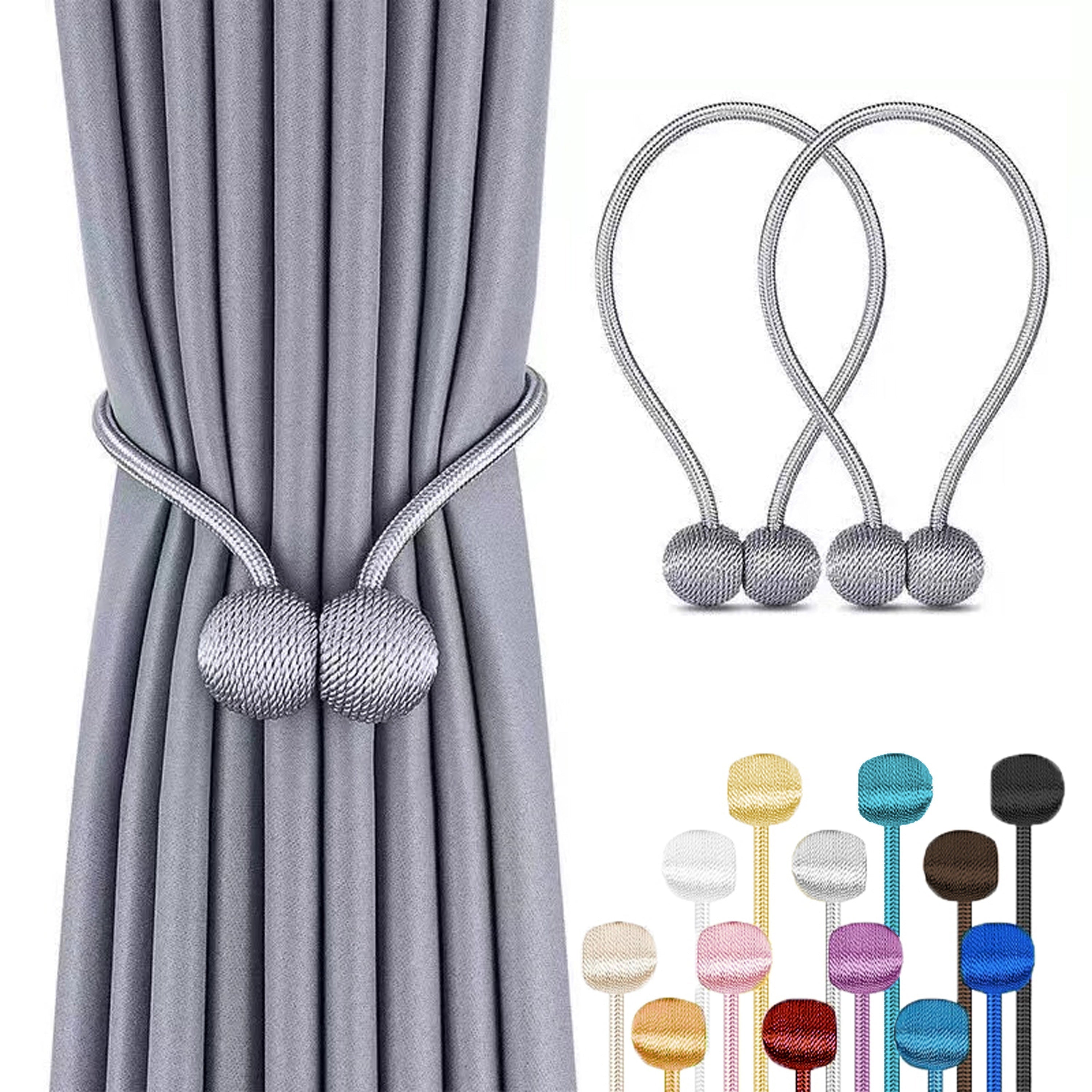 Set of Two Magnetic Curtain Tiebacks Polyester Twisted Rope Easy to Install Durable