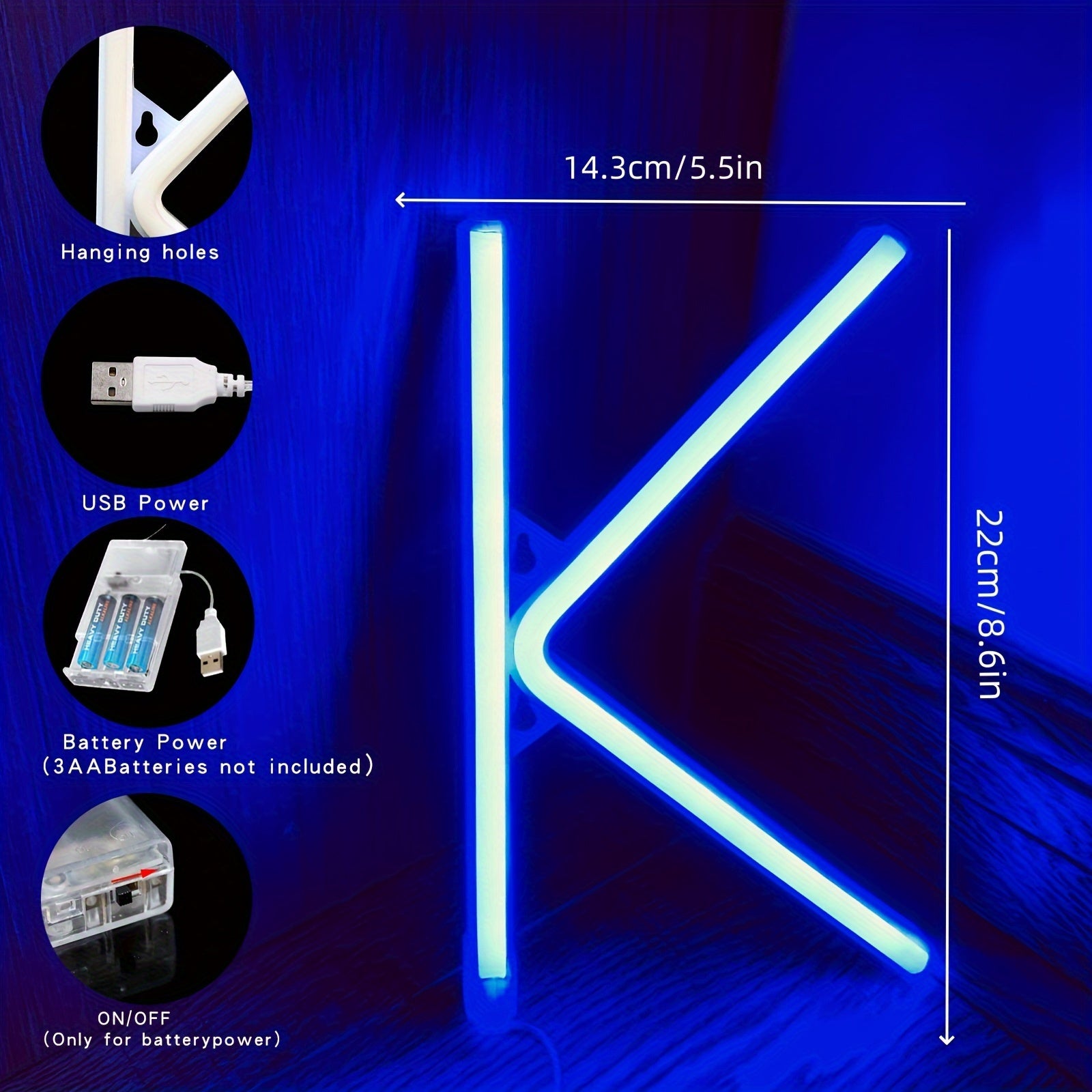 Neon LED harf yorug'lik belgisi, USB yoki batareyalar bilan quvvatlanadi, yotoqxona bezatish yoki maxsus tadbirlar uchun mukammal.