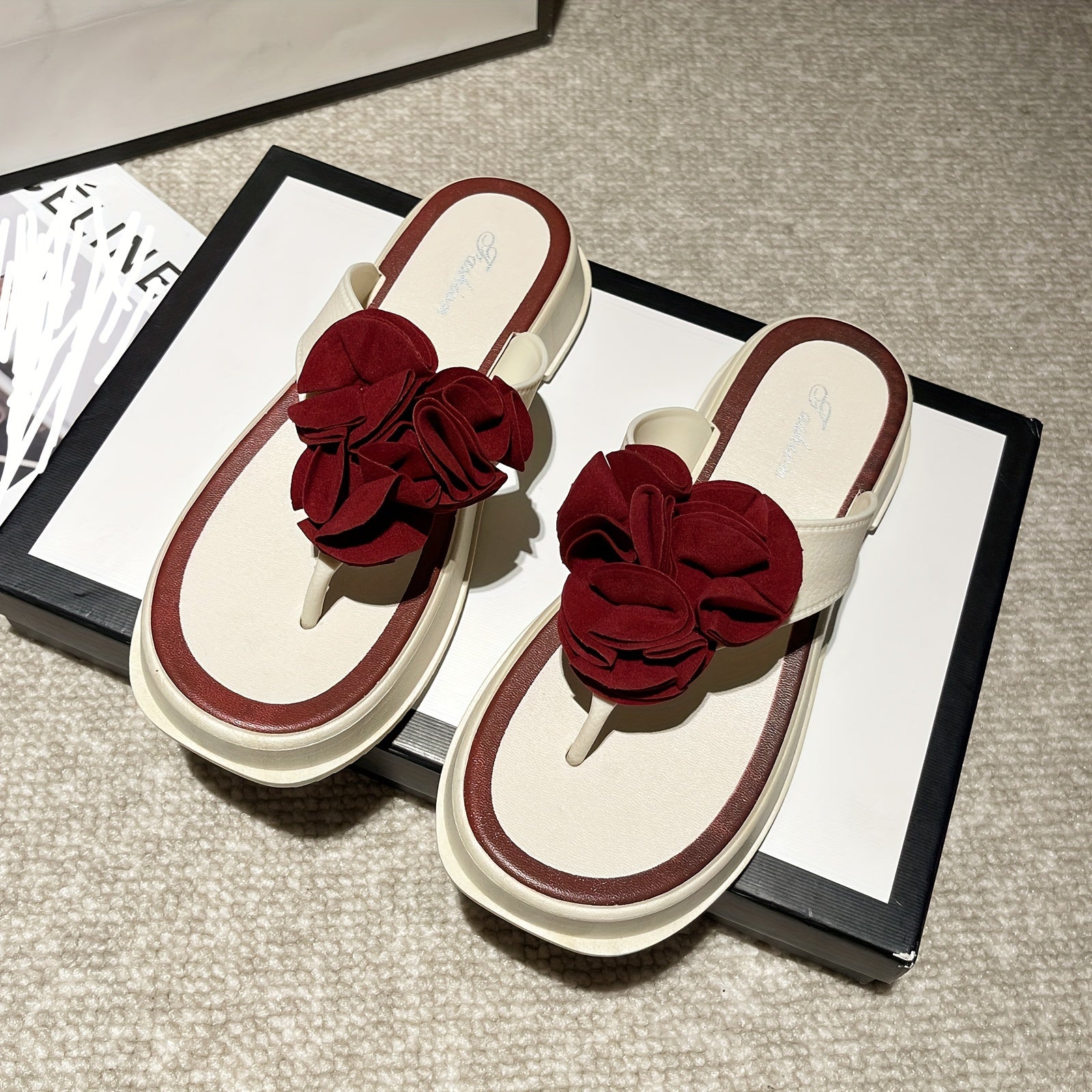 Women's Platform Flip-Flops with Rhinestone Accents Waterproof All-Season Slide Sandals