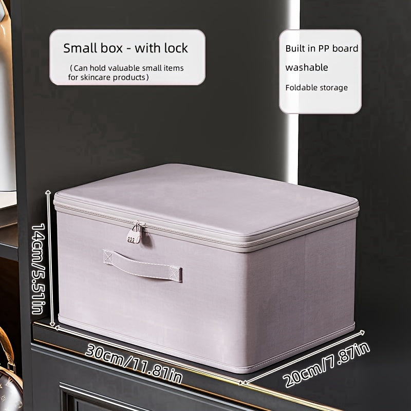 Large Lavender Fabric Storage Box with Lock for Clothes Quilts Documents Under-Bed