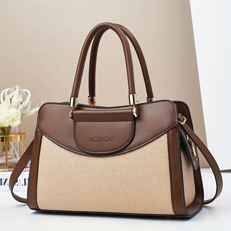 Women's Khaki PU Handbag with Large Capacity and Retro Style