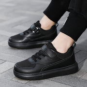 Kids Black Athletic Sneakers with Breathable Mesh and Hook-and-Loop Strap