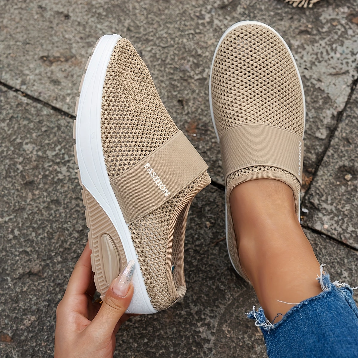 Ayollar uchun nafas oluvchi mesh slip-on platform sport poyabzali, kundalik va barcha mavsum uchun oyoq kiyim