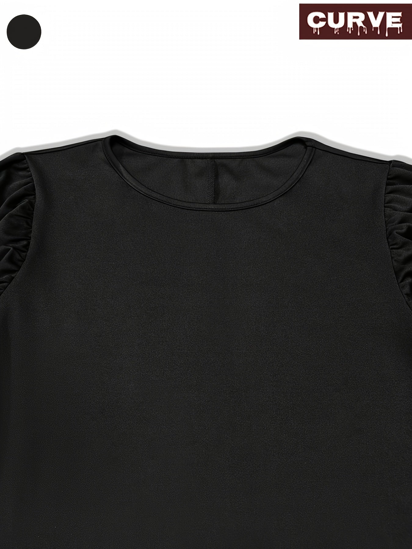 Women's Plus Size Solid Color Lantern Sleeve Casual Dress with Tie Waist