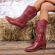 Women's Embroidered Western Cowboy Boots Faux Cover Blue Floral Design