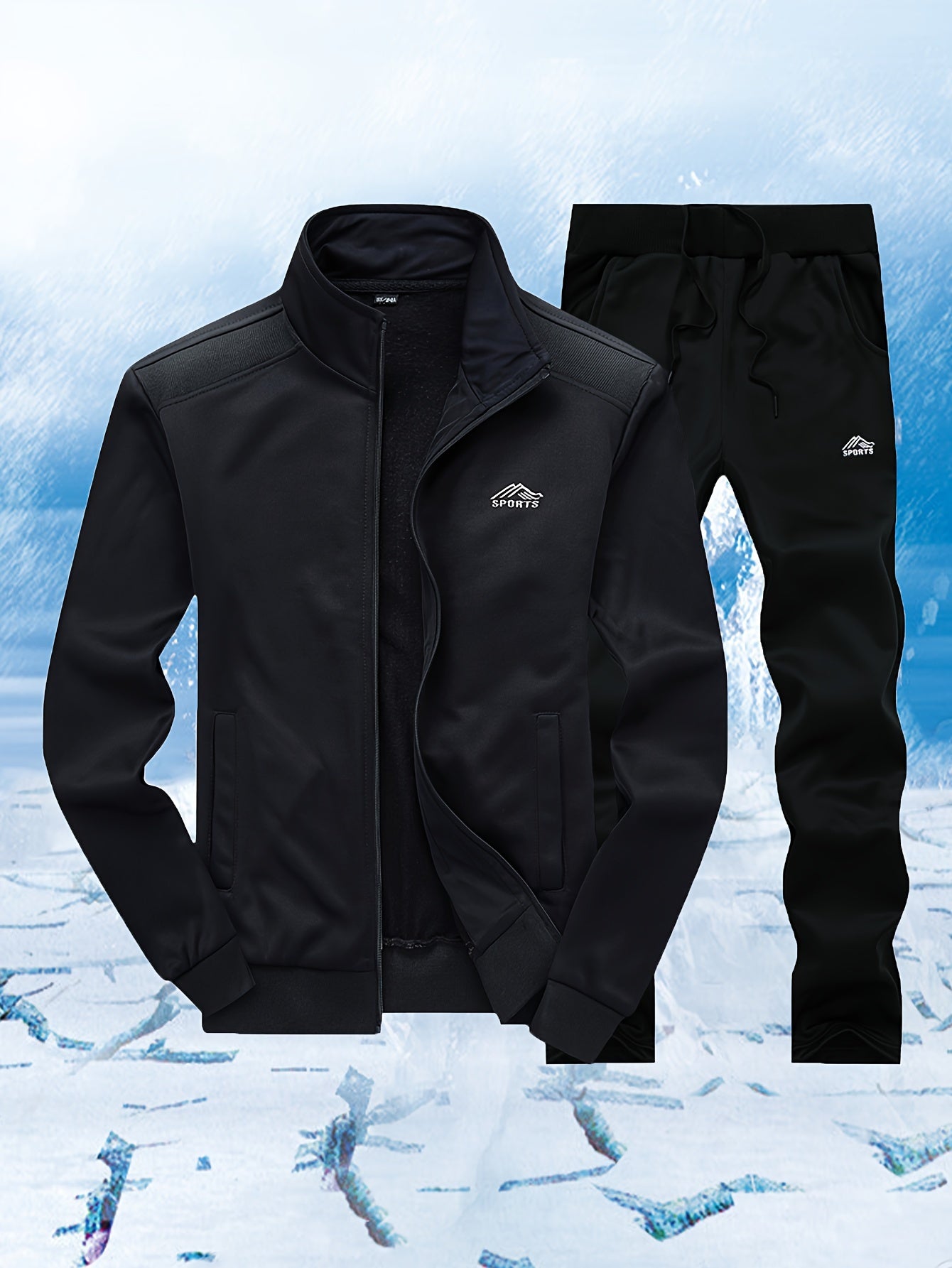 Men's Casual Spring and Fall Knit Cardigan Set with Stand-Up Collar and Embroidered Details