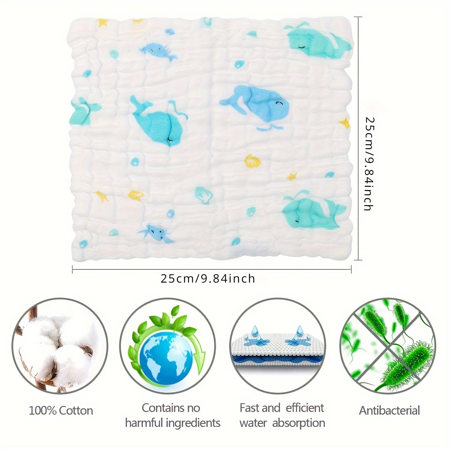Set of 10 Reusable Cotton Muslin Face Wipes 30x30cm Ultra Soft Towels