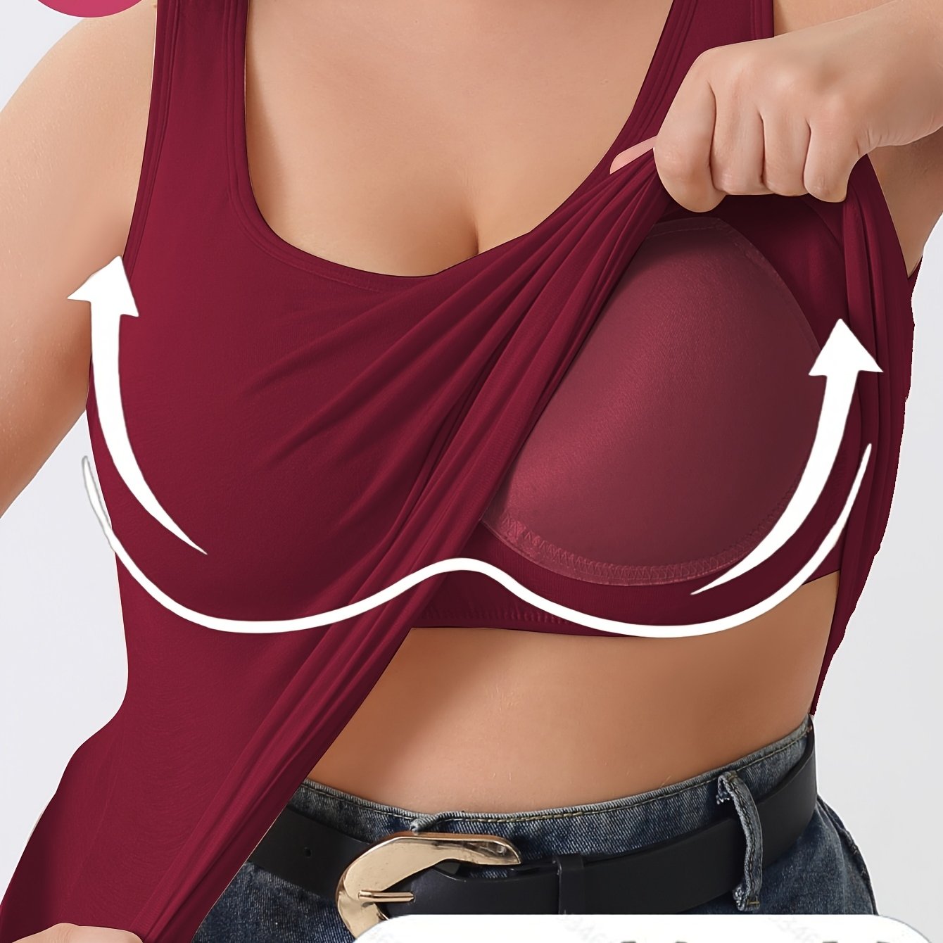 Plus Size Women's Knit Tank Top with Built-In Bra Wide Straps Maroon 1XL-5XL