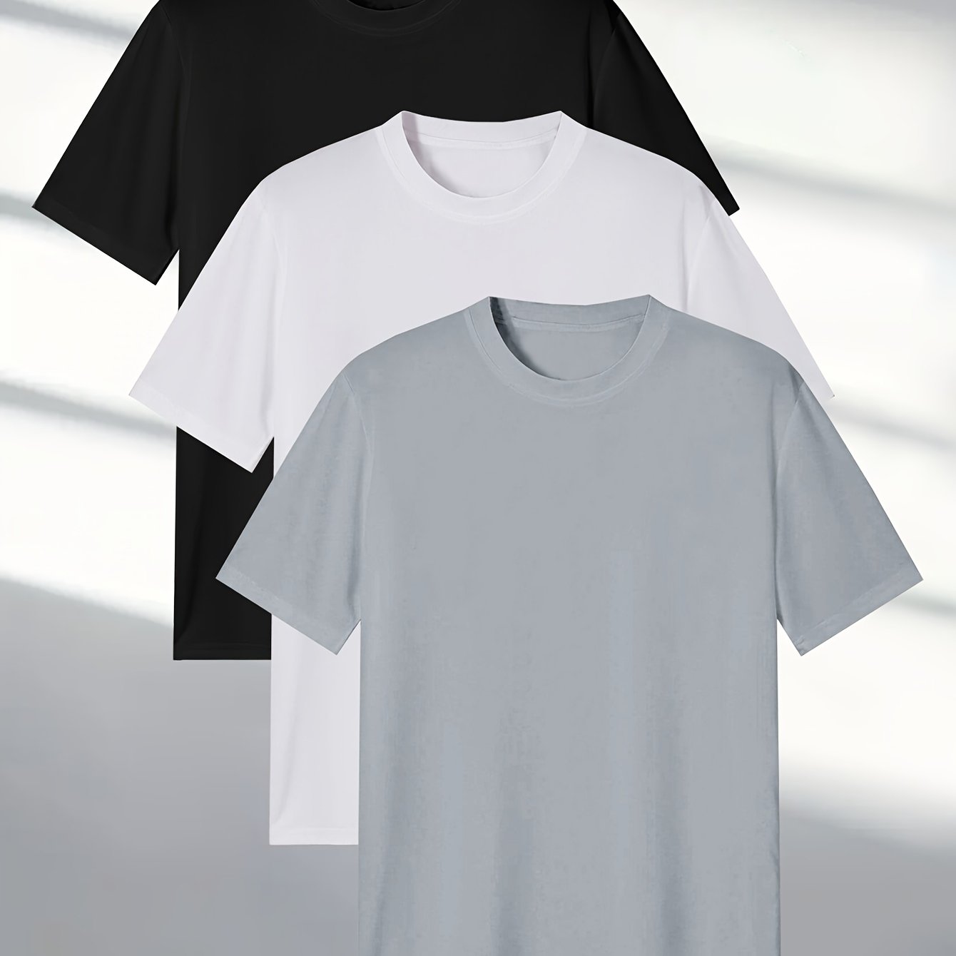 Men's Short Sleeve T-Shirt Set 3 Pieces Solid Polyester Casual All Seasons