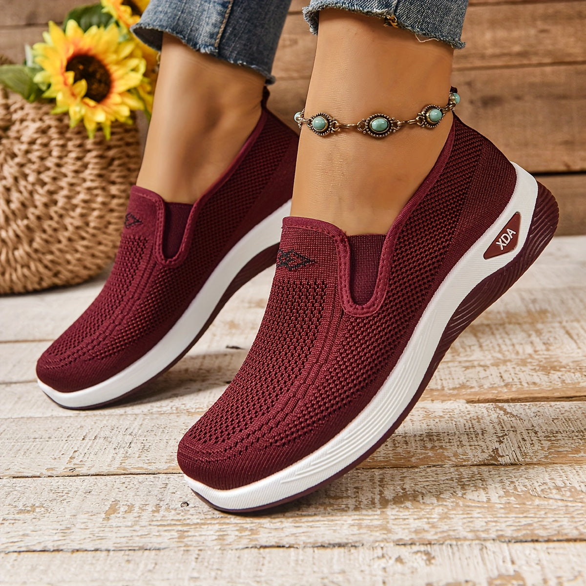 Women’s Casual Sneakers Low Top Slip-On Solid Color Fabric Rubber Sole