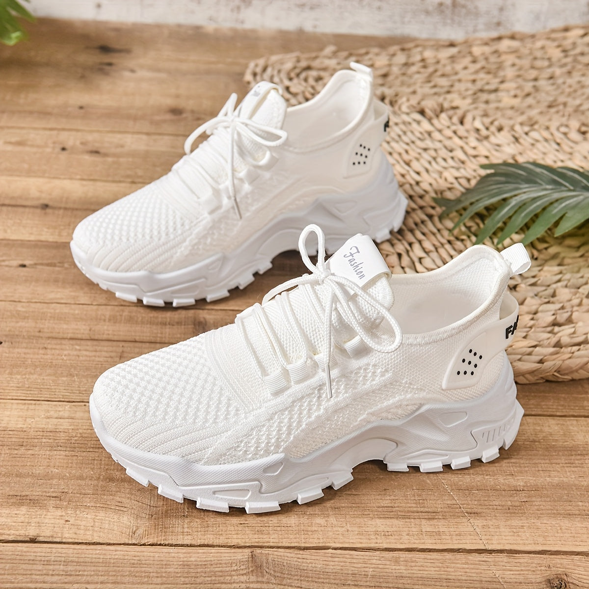 Women's Breathable Knit Slip-On Sneakers Casual Low-Top Walking Shoes White