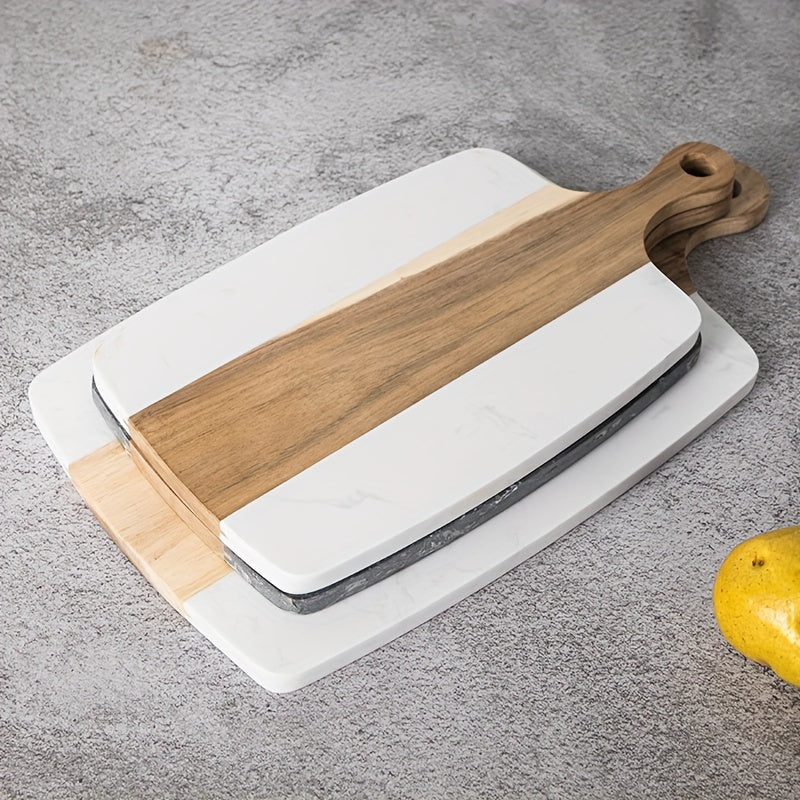 Marble and Wood Handled Chopping Board for Bread Vegetables Fruit
