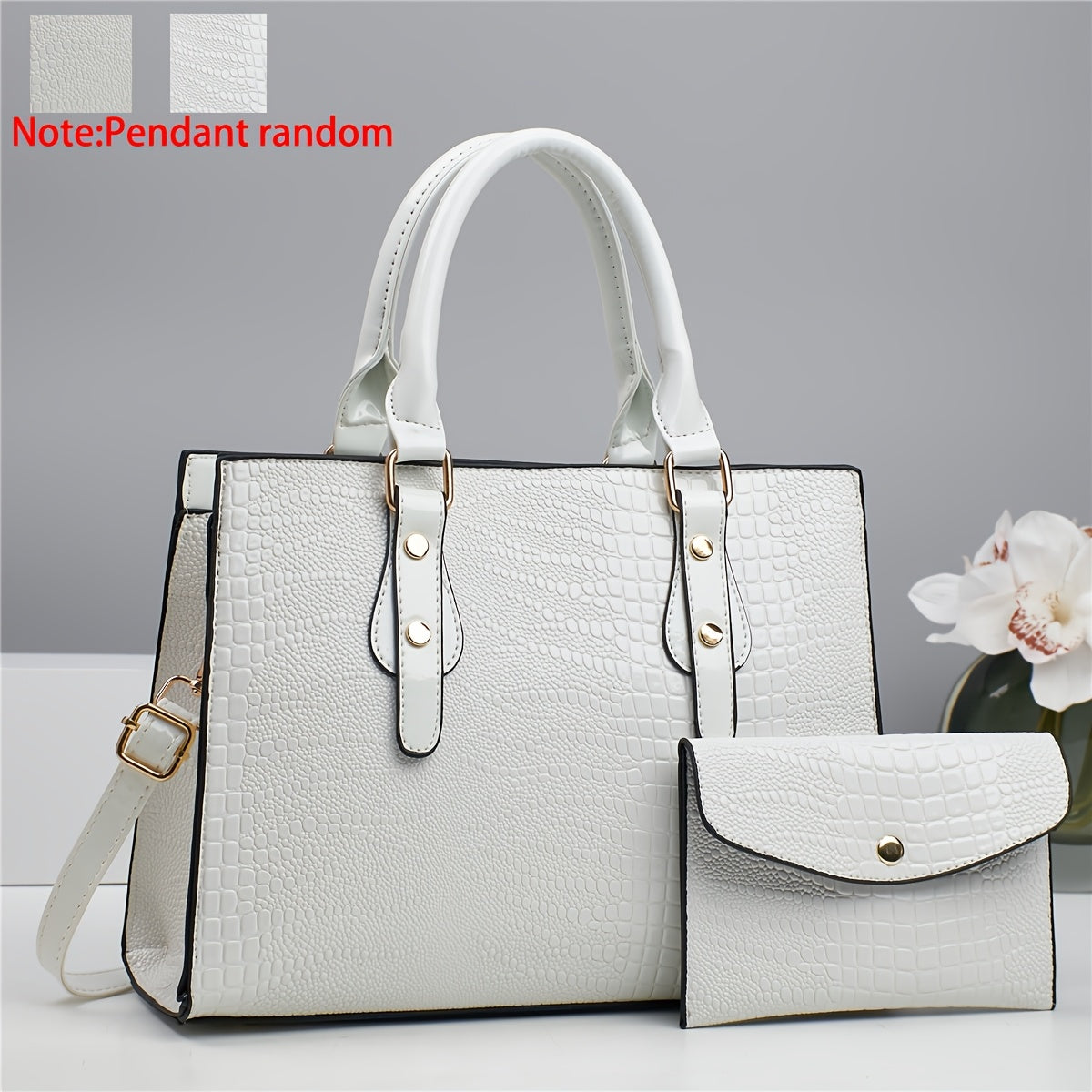 Ayollar uchun 2 ta krokodil naqshidagi sumka to'plami, yuqori sifatli kumush hamyon va rivet bezakli porloq charm to'plam sumkasi bilan birga. 14-fevral kuni sovg'a, ish va dam olish uchun mukammal.