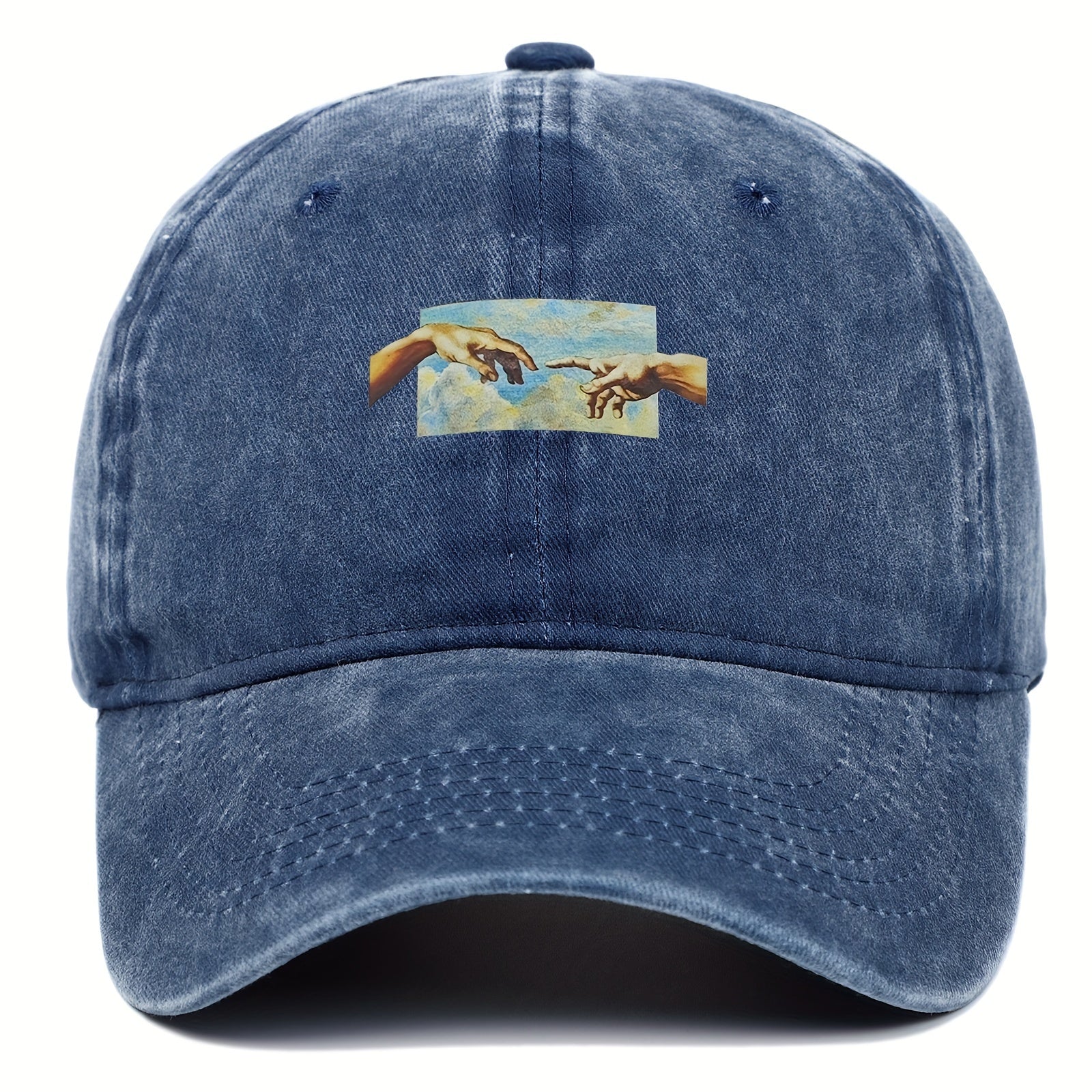 Vintage Oil Painting Print Baseball Cap Breathable Polyester Adjustable Fit Casual Embroidery