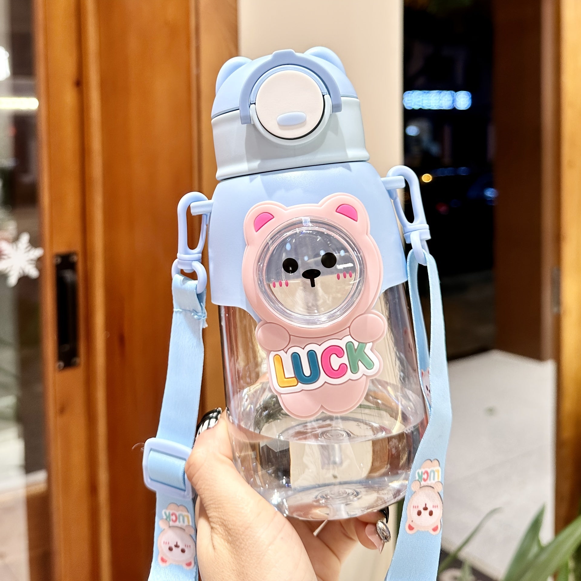 Cute Cartoon Water Bottle Leak Proof Flip Top PVC Free PC Material for Outdoor Travel Fitness