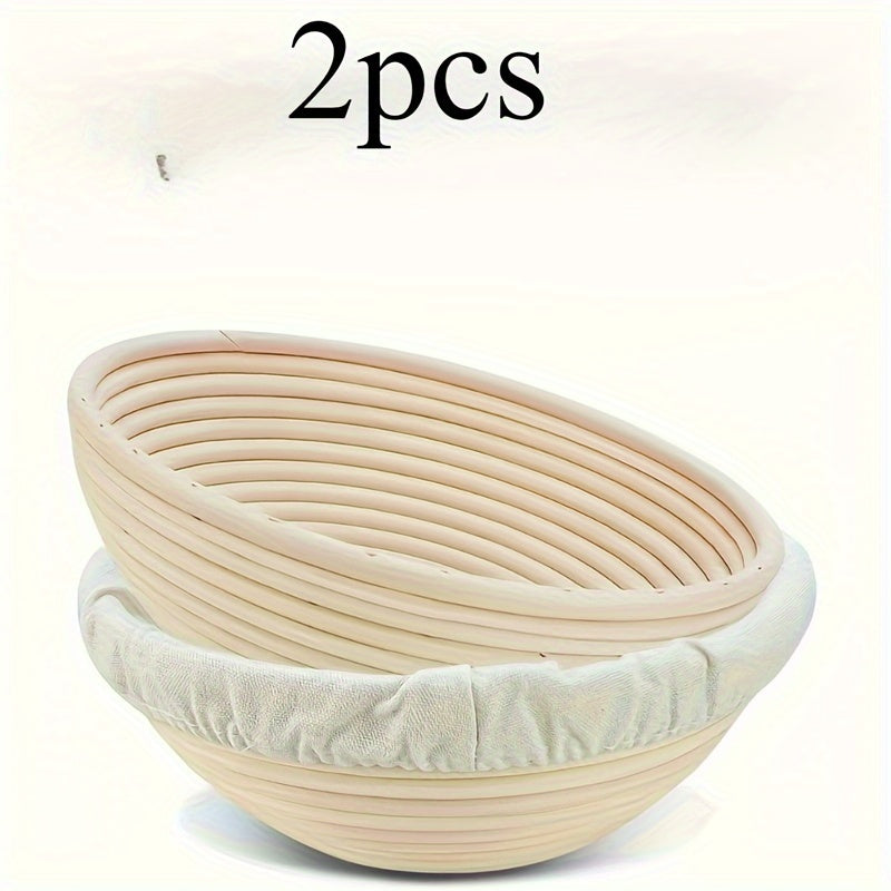Набор из 2 круглых корзин для расстойки хлеба из ротанга с вкладышами для закваски