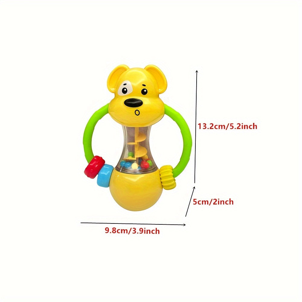 Baby Rattle Soft Rubber Puppy Toy for Infants with Grip Handle in Multiple Colors