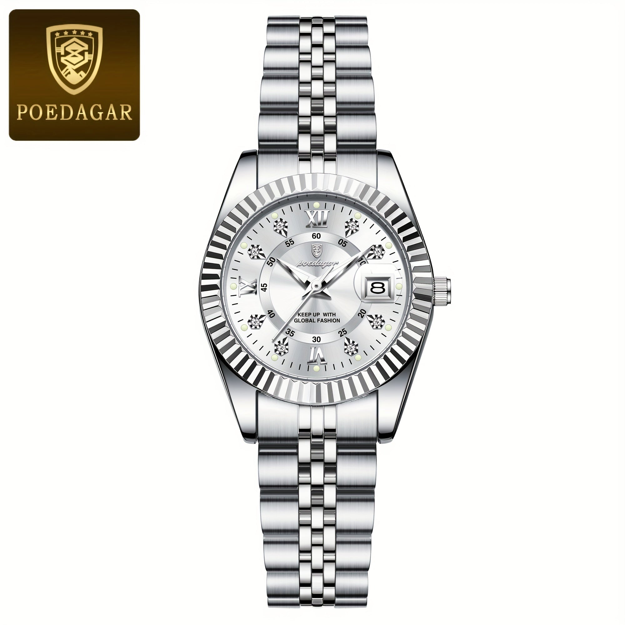 Women's Quartz Wrist Watch with Luminous Dial Stainless Steel Band Water Resistant Business Style