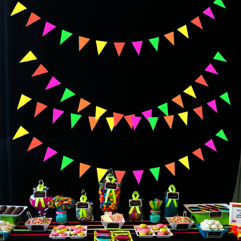 Fluorescent Paper Decorations with Star Discs Triangles and Pull Flowers for Parties