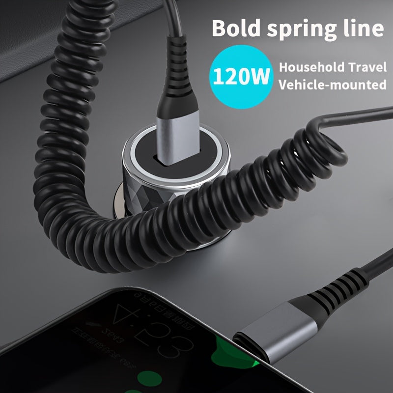 120W Fast Charging USB C to Type-C Cable Flat PVC Spring Retractable Data Transfer Compatible with Huawei Samsung Apple OPPO VIVO