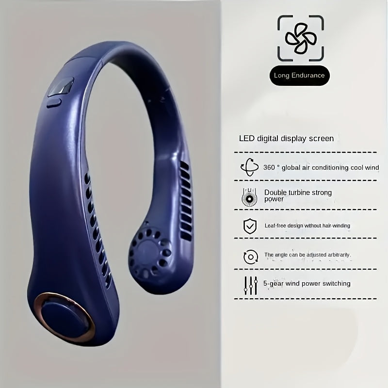 Portable USB Fan with Digital Display, Wearable, Compact for Travel and Outdoor Use