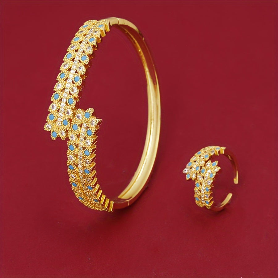 Women's Jewelry Set Zirconia Leaf Ring and Bangle Bridal Mother's Day Summer