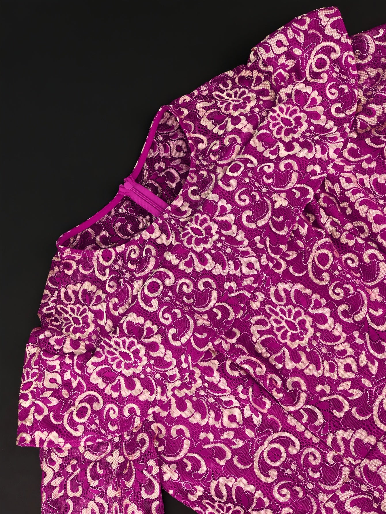 Women's Black Lace Trimmed A-Line Midi Dress with Pleats for Formal Events