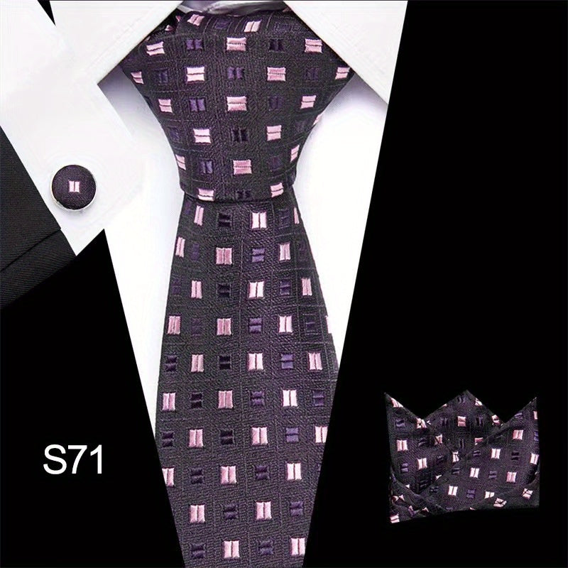 Men's Tie Set with Cufflinks and Square Scarf for Business Formal Wear