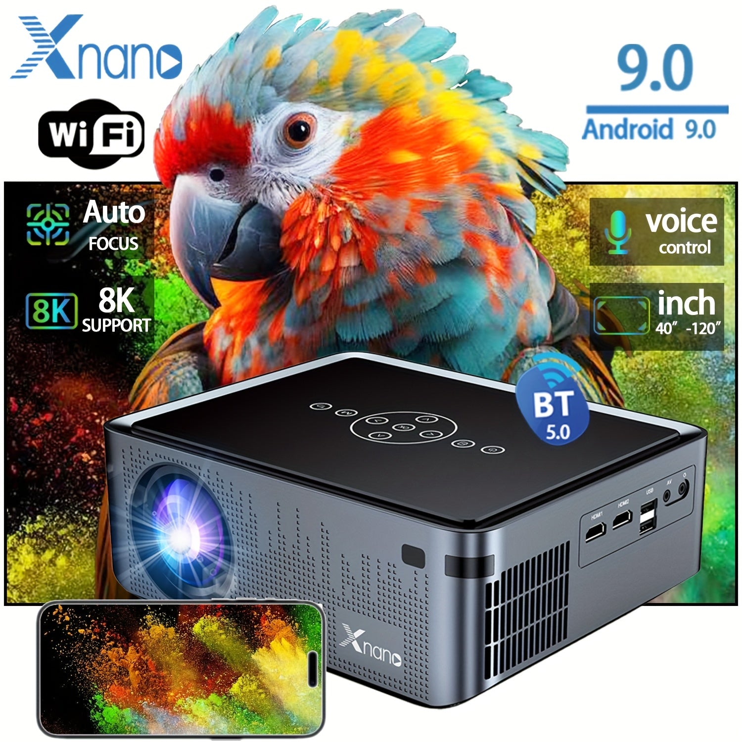 Ultra HD Home Theater Projector 4K WiFi Auto Focus Wireless Brightness