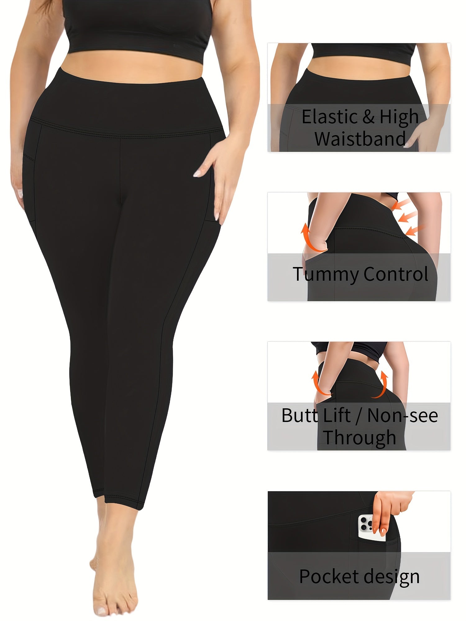 Plus Size Women Leggings High Waisted Tummy Control Black Workout Yoga Pants