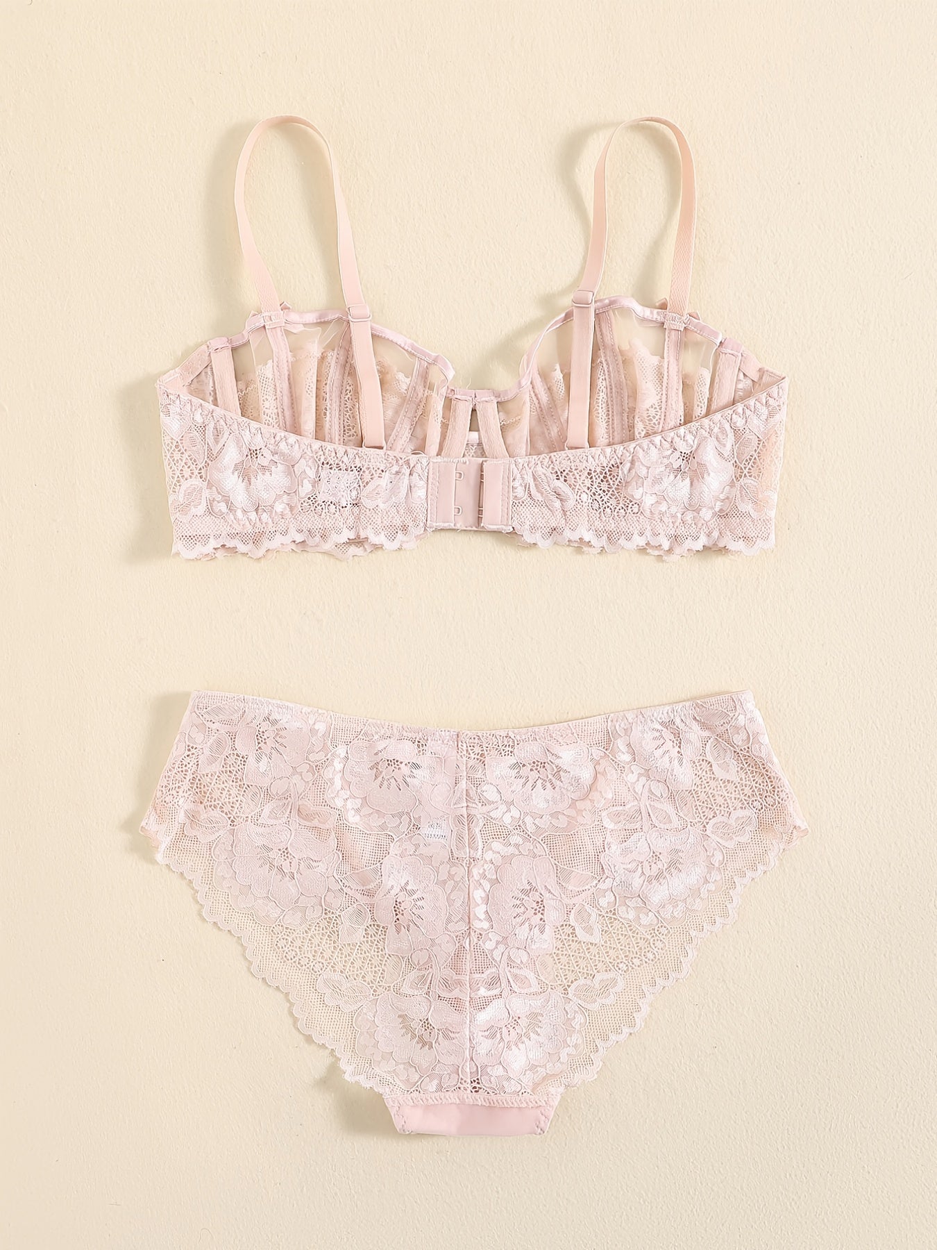 Women's Floral Lace Unlined Bra and Bow Panties Set